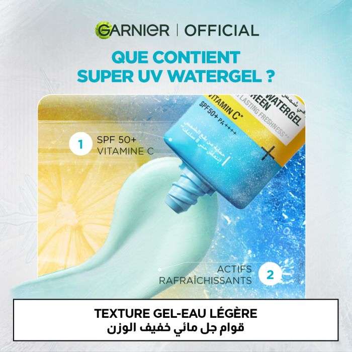 GARNIER OFFRE SPF 50 + SUPER UV COOLING WATERGEL SUNSCREEN VITAMINEC 60 ML + TROUSSE OFFERTE