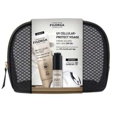 FILORGA OFFRE A L ACHAT DE UV CELLULAR PROTECT CREME SOLAIRE ANTI AGE SPF 50+ 40ML UNE TROUSSE + TIME FILLER INTENSIVE SERUM 5 M