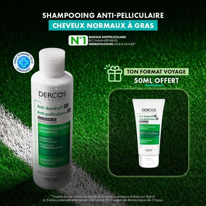 VICHY DERCOS SHAMPOOING ANTI PELLICULAIRE CHEVEUX NORMAUX A GRAS 200 ML