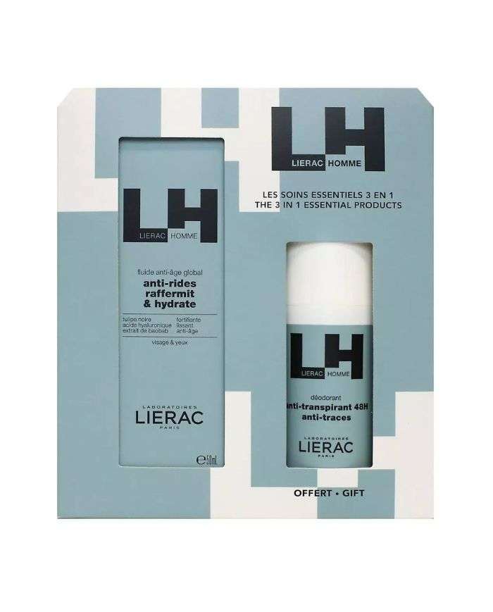LIERAC HOMME OFFRE FLUIDE ANTI AGE GLOBAL 50 ML + DEODORANT ANTI TRANSPIRANT ANTI TRACE 48H 50ML OFFERT