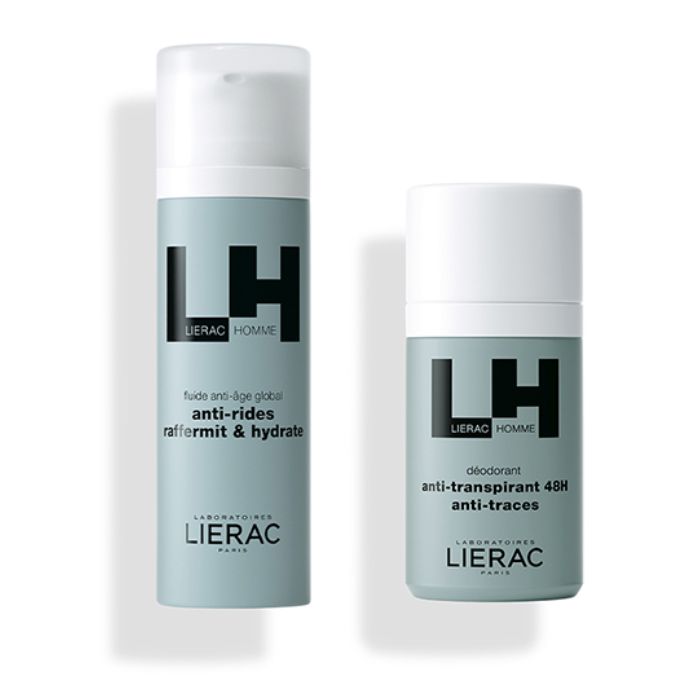 LIERAC HOMME OFFRE FLUIDE ANTI AGE GLOBAL 50 ML + DEODORANT ANTI TRANSPIRANT ANTI TRACE 48H 50ML OFFERT