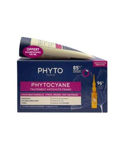 PHYTO OFFRE PHYTOCYANE TRAITEMENT ANTICHUTE FEMME CHUTE REACTIONNELLE + SHAMPOING 100 ML OFFERT