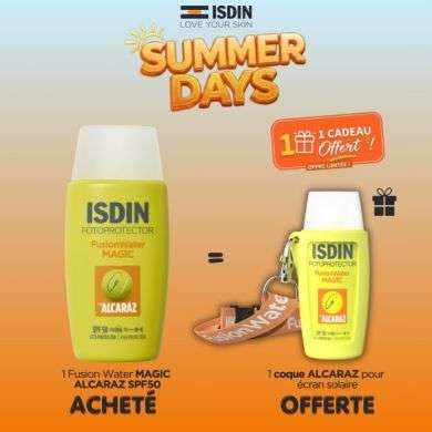 ISDIN OFFRE FOTOPROTECTOR FUSION WATER MAGIC SPF 50 BY ALCARAZ 50 ML + 1 COQUE ALCARAZ POUR ECRAN SOLAIRE OFFERTE
