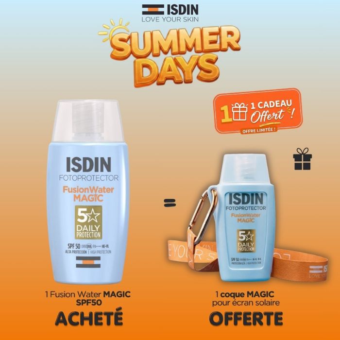 ISDIN OFFRE FOTOPROTECTOR FUSION WATER MAGIC SPF 50+ 50 ML + 1 COQUE MAGIC POUR ECRAN SOLAIRE OFERTE