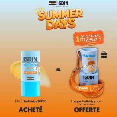 ISDIN OFFRE FOTOPROTECTOR PEDIATRICS SPF 50 STICK 20 G + 1 COQUE PEDIATRICS POUR ECRAN SOLAIRE OFFERTE