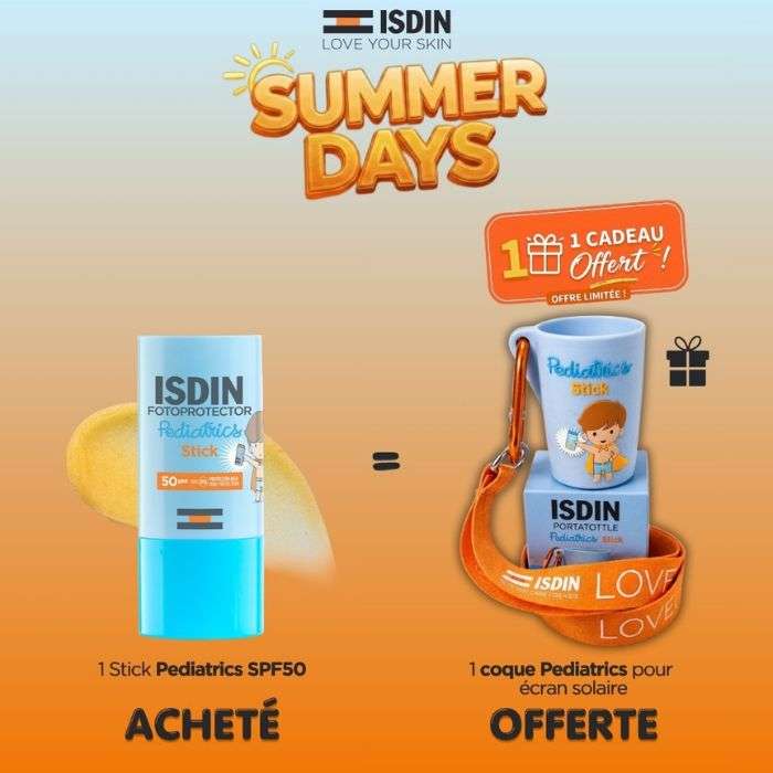 ISDIN OFFRE FOTOPROTECTOR PEDIATRICS SPF 50 STICK 20 G + 1 COQUE PEDIATRICS POUR ECRAN SOLAIRE OFFERTE
