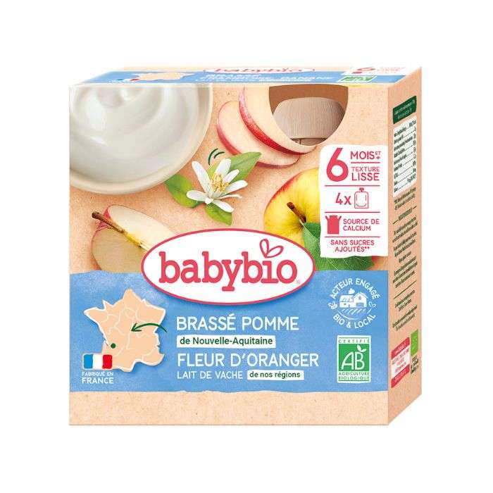 BABYBIO BRASSE POMME FLEUR ORANGER 6MOIS+ PACK DE 4