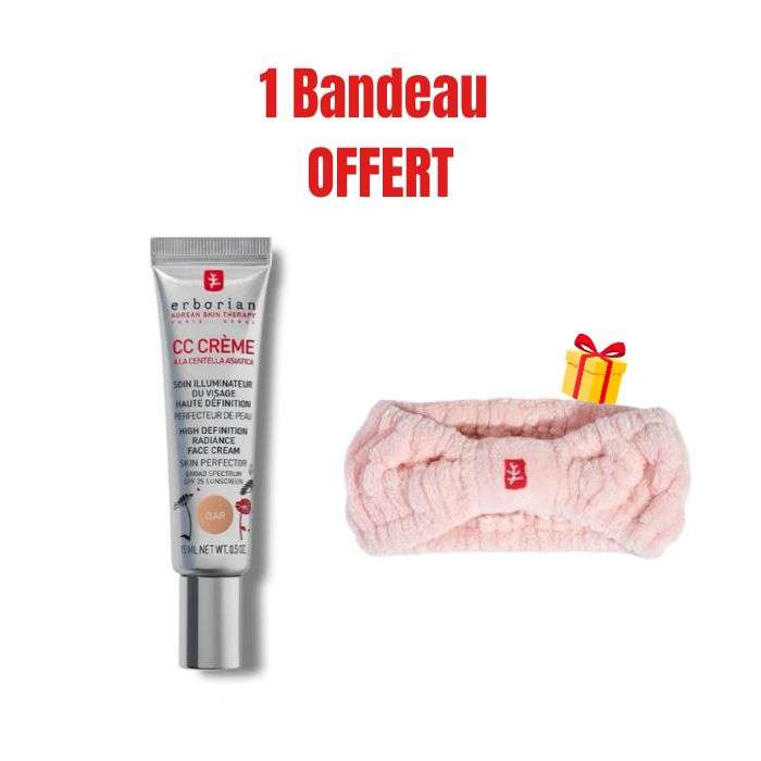 ERBORIAN OFFRE CC CREAME A LA CENTELLA CLAIR SOIN ILLUMINATEUR VISAGE SPF 25 15 ML + BANDEAU OFFERT
