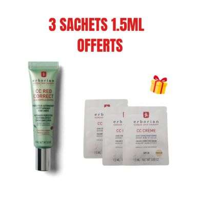 ERBORIAN OFFRE CC RED CORRECT CENTELLA ASIATICA EFFET APAISANT SPF25 15 ML + 3 SACHETS OFFERTS