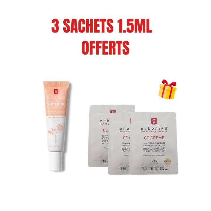 ERBORIAN OFFRE SUPER BB CREME SOIN COUVRANTE SPF20 CLAIR 15ML + 3 SACHETS OFFERTS