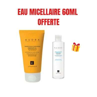 KUORA OFFRE ECRAN SOLAIRE TEINTEE SPF 50+ 50ML + EAU MICELLAIRE 60ML OFFERTE