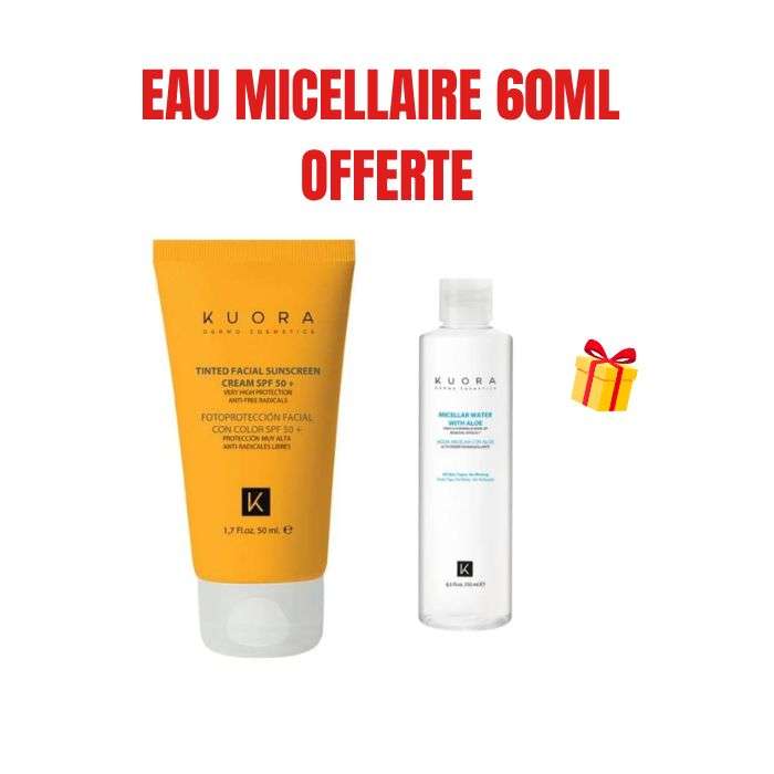 KUORA OFFRE ECRAN SOLAIRE TEINTEE SPF 50+ 50ML + EAU MICELLAIRE 60ML OFFERTE