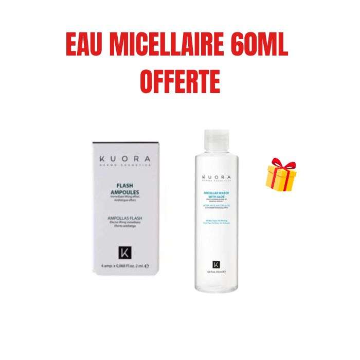 KUORA OFFRE AMPOULE FLASH EFFET LIFTING IMMEDIAT 4 AMPOULES + EAU MICELLAIRE OFFERTE