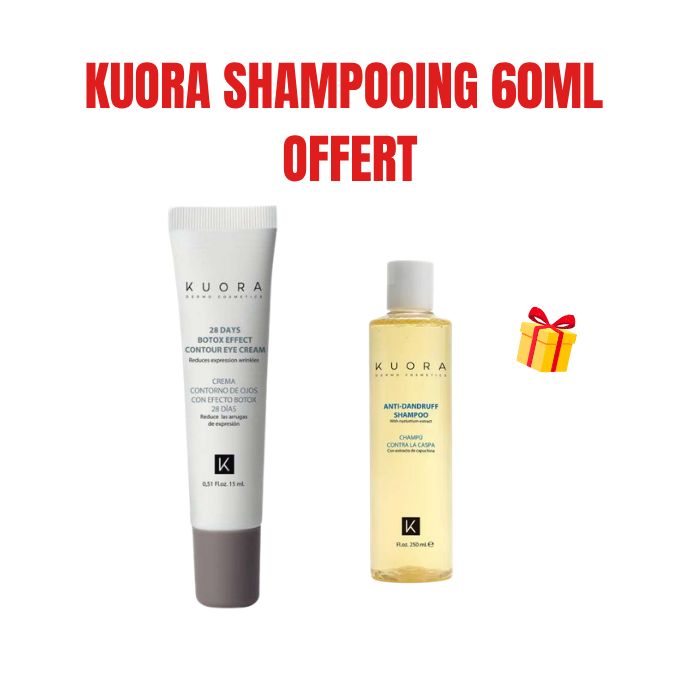 KUORA OFFRE CREME CONTOUR DES YEUX EFFET BOTOX 28 JOURS 15 ML + SHAMPOOING OFFERT