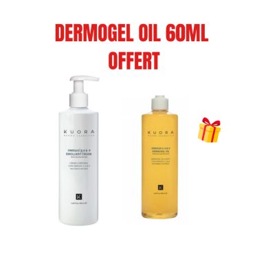KUORA OFFRE CREME EMOLLIENTE OMEGA 3 6 ET 9 PEAUX SENSIBLES SECS ET ATOPIQUE 400 ML + DERMOGEL OIL OFFERTE