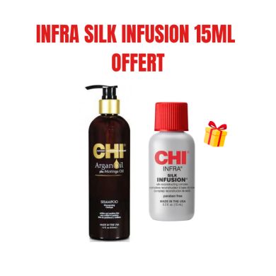 CHI OFFREARGAN OIL ET MORINGA SHAMPOOING 340 ML + SERUM SILK INFUSION 15ML OFFERT