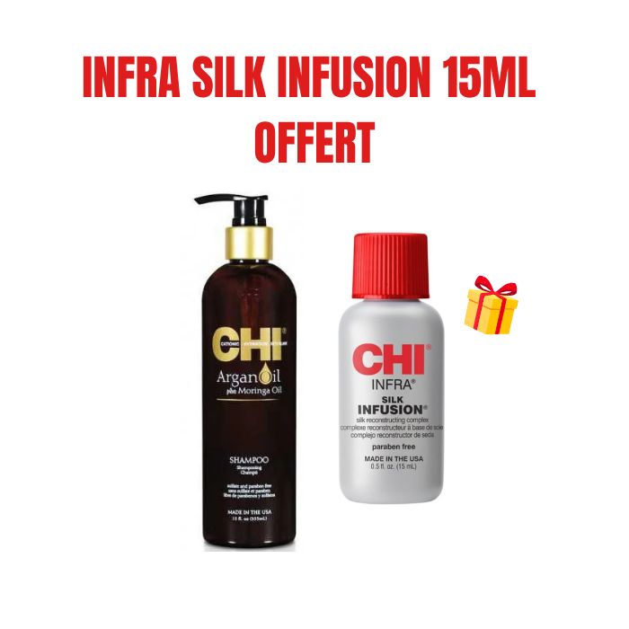 CHI OFFREARGAN OIL ET MORINGA SHAMPOOING 340 ML + SERUM SILK INFUSION 15ML OFFERT
