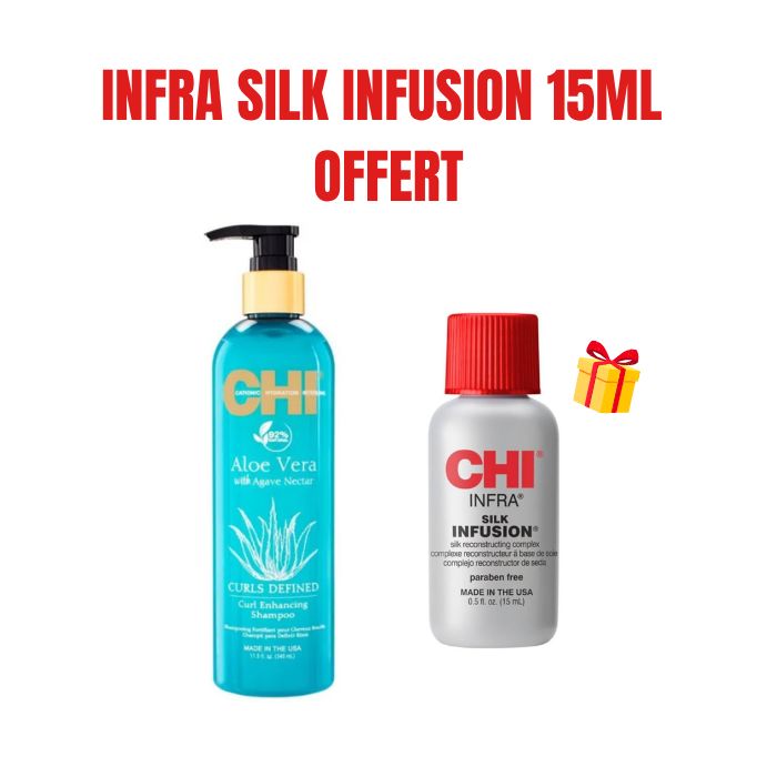 CHI OFFRE ALOE VERA SHAMPOOING CHEVEUX BOUCLES340ML + SERUM SILK INFUSION 15ML OFFERT