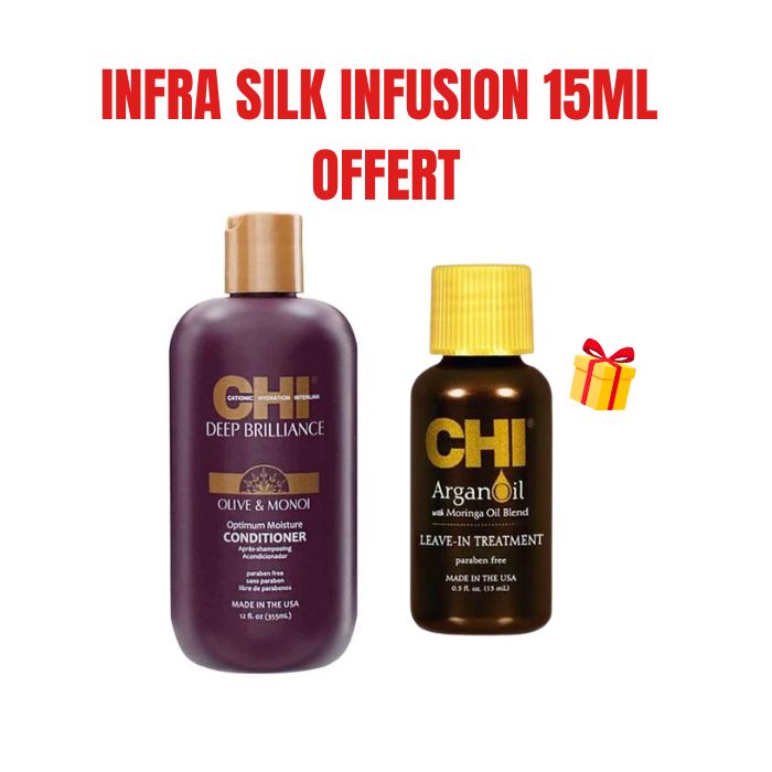 CHI OFFRE DEEP BRILLANCE APRES SHAMPOOING HUILE D'OLIVE ET MONOI 355 ML + LEAVE IN 15ML OFFERT