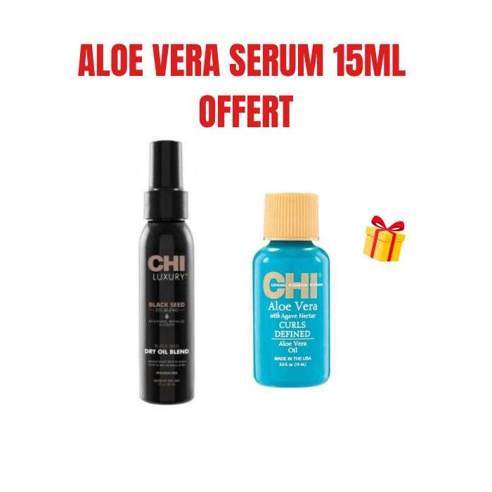 CHI OFFRE LUXURY BLACK SEED OIL HUILE SECHE 89 ML + ALOE VERA SERUM 15ML OFFERT