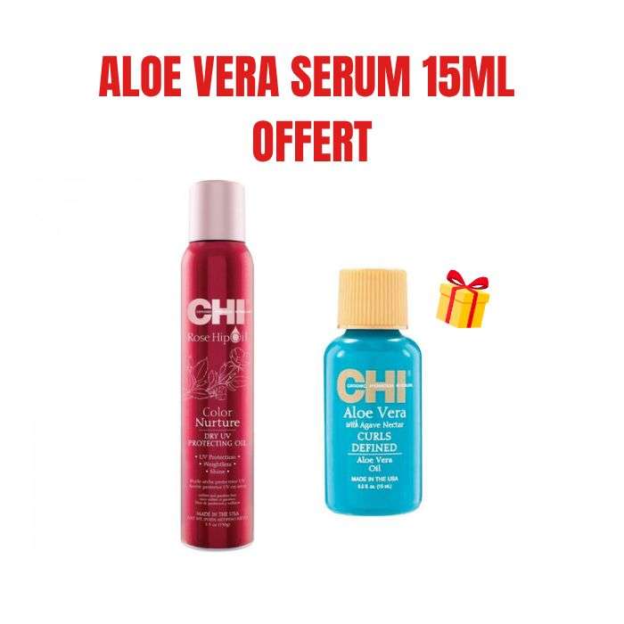 CHI OFFRE ROSE HIP OIL HUILE SECHE PROTECTRICE 150 ML + ALOE VERA SERUM 15ML OFFERT