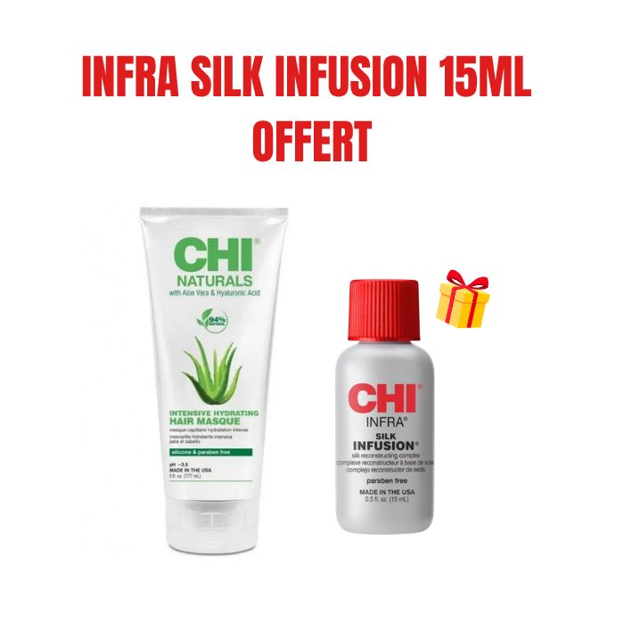 CHI OFFRE NATURALS ALOE VERA ET HYALURONIQUE ACIDE MASQUE HYDRATANT INTENSE 177 ML + INFRA SILK SERUM 15ML OFFERT