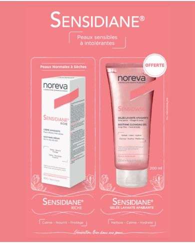 NOREVA OFFRE SENSIDIANE CREME APAISANTE RICHE 40ML + SENSIDIANE GEL LAVANT 200 ML OFFERT