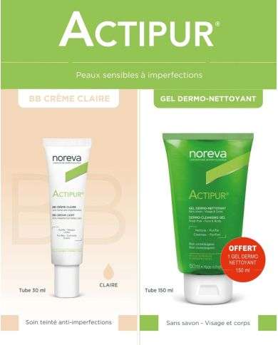 NOREVA OFFRE ACTIPUR BB CREME CLAIRE 30 ML + ACTIPUR GEL DERMO NETTOYANT 150 ML OFFERT