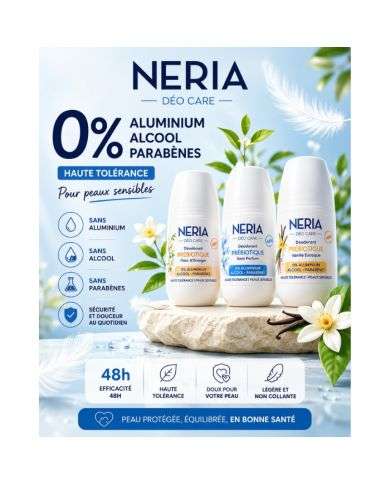NERIA DEO CARE DEODORANT PREBIOTIQUE SANS PARFUM 0% ALUMINIUM 60 ML