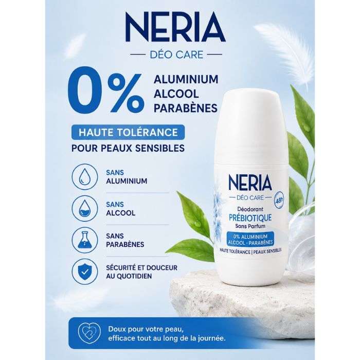NERIA DEO CARE DEODORANT PREBIOTIQUE SANS PARFUM 0% ALUMINIUM 60 ML