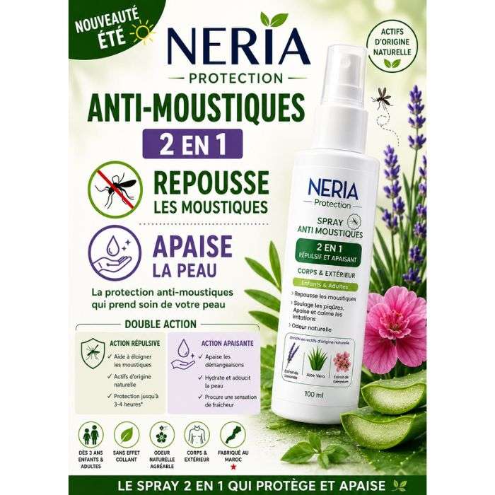 NERIA PROTECTION SPRAY ANTI MOUSTIQUES 2 EN 1 REPULSIF ET APAISANT 100 ML