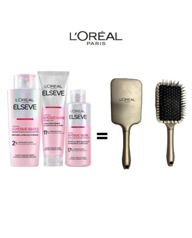 ELSEVE ROUTINE GLYCOLIC GLOSS SHAMPOING + DEMELANT + SOIN + BROSSE OFFERTE