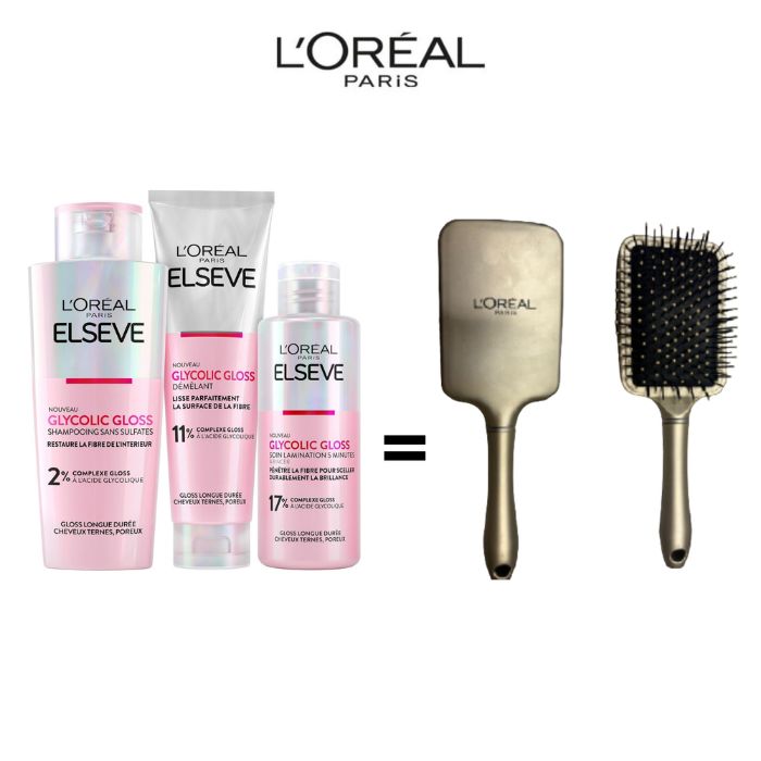 ELSEVE ROUTINE GLYCOLIC GLOSS SHAMPOING + DEMELANT + SOIN + BROSSE OFFERTE