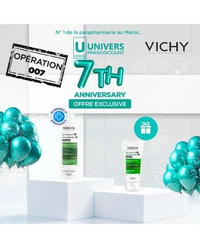 VICHY DERCOS OFFRE SHAMPOING ANTI PELLICULAIRE DS CHEVEUX SECS 200 ML + SHAMPOING FORMAT VOYAGE 50 ML OFFERT