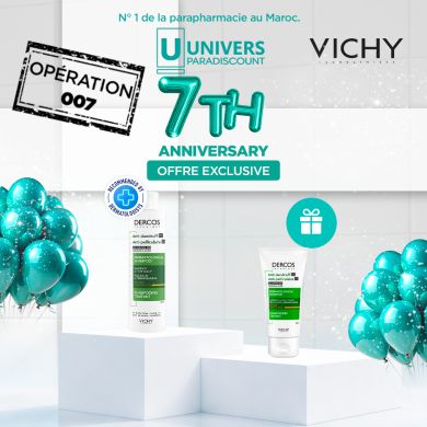 VICHY DERCOS OFFRE SHAMPOING ANTI PELLICULAIRE DS CHEVEUX SECS 200 ML + SHAMPOING FORMAT VOYAGE 50 ML OFFERT