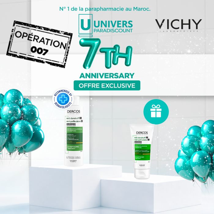 VICHY DERCOS OFFRE SHAMPOING ANTI PELLICULAIRE DS CHEVEUX SECS 200 ML + SHAMPOING FORMAT VOYAGE 50 ML OFFERT