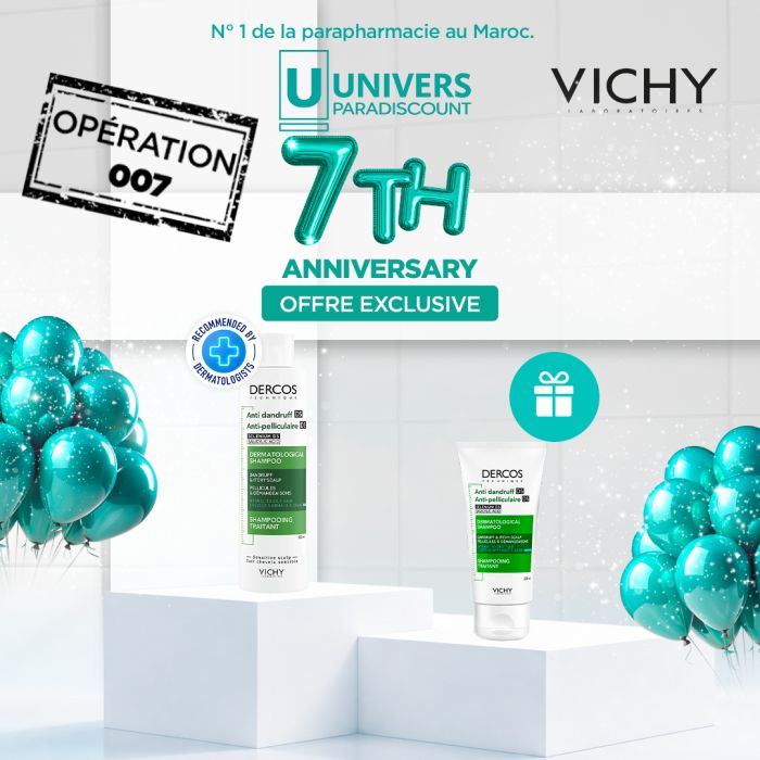 VICHY DERCOS SHAMPOOING ANTI PELLICULAIRE CHEVEUX NORMAUX A GRAS 200 ML + SHAMPOING FORMAT VOYAGE 50 ML OFFERT