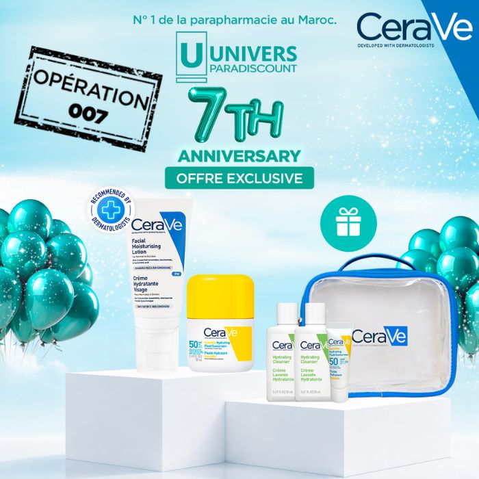 CERAVE OFFRE CREME HYDRATANTE PM 40ML+ FLUIDE SUNSCREEN SPF 50+ 50ML+ TROUSSE ET 3 FORMATS VOYAGE OFFERTS