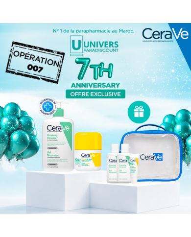 CERAVE OFFRE GEL MOUSSANT PEAUX NORMALE A GRASSE 473ML + FLUIDE INVISIBLE TOUCHER SEC SPF 50+ + TROUSSE ET 3 FORMATS VOYAGE OFFE