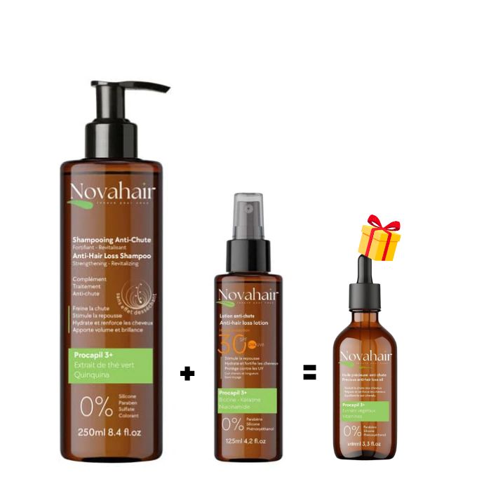 NOVAHAIR OFFRE SHAMPOING 250ML + LOTION 125ML +HUILE ANTI CHUTE 50ML OFFERTE