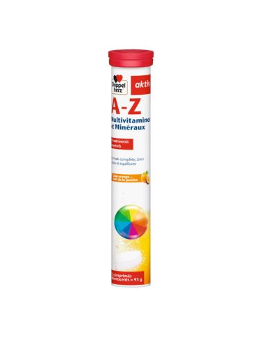 DOPPELHERZ AKTIV A-Z MULTIVITAMINES ET MINERAUX GOUT ORANGE FRUIT DE PASSION 15 COMPRIMES
