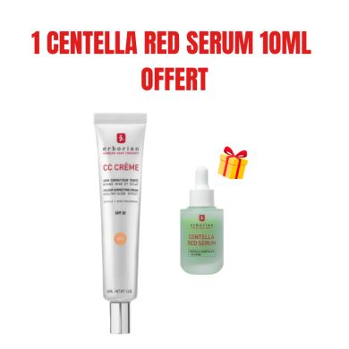 ERBORIAN OFFRE CC CREME SOIN CORRECTEUR SPF 30 DORE 40 ML +RED SERUM 10ML OFFERT