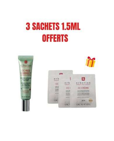 ERBORIAN OFFRE CC RED CORRECT CENTELLA ASIATICA EFFET APAISANT SPF25 15 ML + 3 SACHETS OFFERTS
