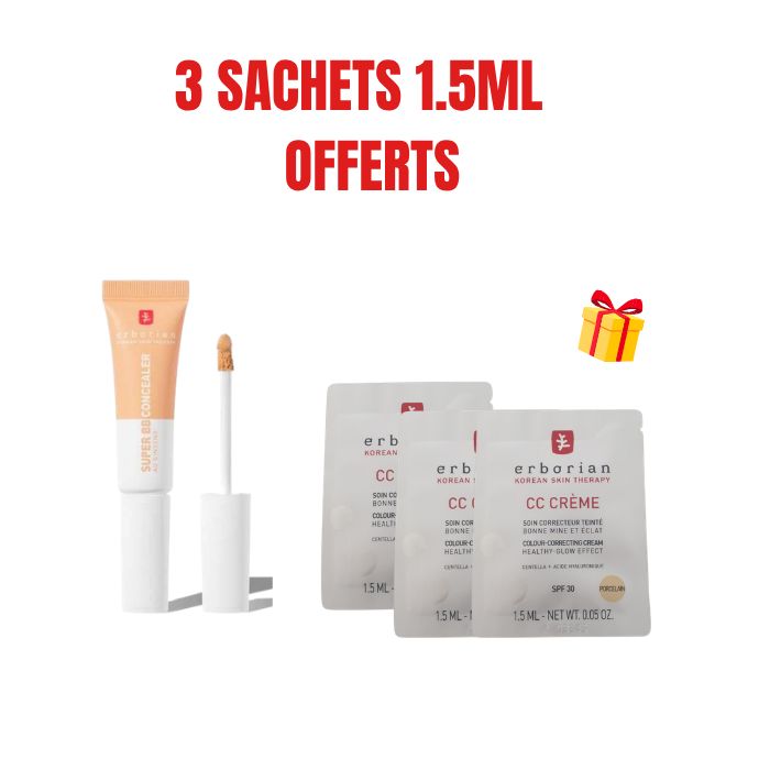 ERBORIAN OFFRE SUPER BB CONCEALER SPF25 DORE 10ML + 3 SACHETS OFFERTS