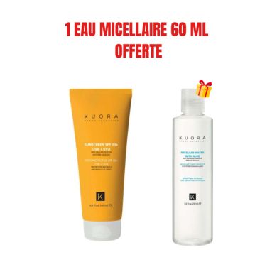 KUORA OFFRE ECRAN SOLAIRE SPF 50+ UVB+UVA 200ML + 1 EAU MICELLAIRE 60 ML OFFERTE