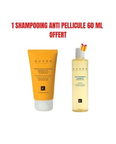 KUORA OFFRE ECRAN SOLAIRE TEINTEE SPF 50+ 50ML + 1 SHAMPOOING ANTI PELLICULE 60 ML  OFFERT