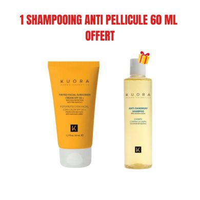 KUORA OFFRE ECRAN SOLAIRE TEINTEE SPF 50+ 50ML + 1 SHAMPOOING ANTI PELLICULE 60 MLOFFERT