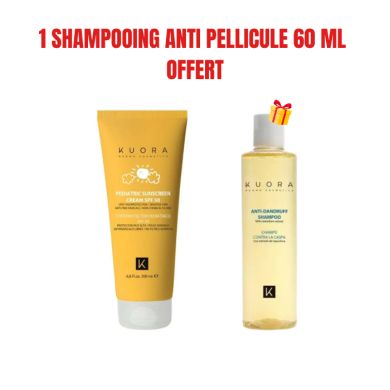 KUORA OFFRE ECRAN SOLAIRE PEDIATRIQUE SPF 50 SANS FILTRES CHIMIQUES 200 ML + 1 SHAMPOOING ANTI PELLICULE 60 MLOFFERT