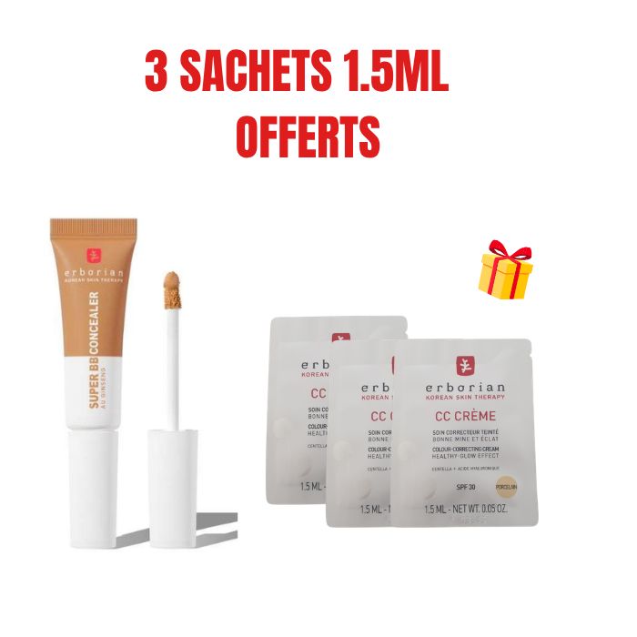ERBORIAN OFFRE SUPER BB CONCEALER SPF25 CARAMEL 10ML + 3 SACHETS 10ML OFFERTS