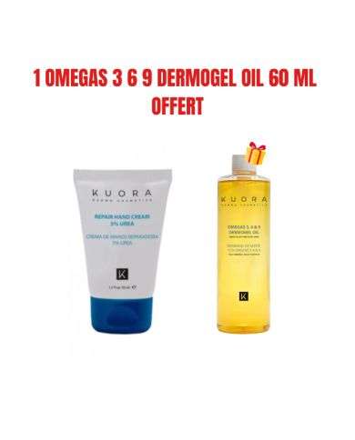 KUORA OFFRE CREME REPARATIRCE MAIN A L'UREE 5% 50 ML + 1 OMEGAS 3 6 9 DERMOGEL OIL 60 ML  OFFERT